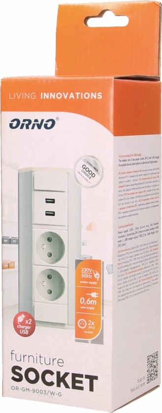 Begroting 🧨 Orno® ORNO Meubel Stopcontact Stekkerdoos Zilverwit 2 Voudig Kabellengte 0.6 Meter With X2 Charger Usb VOOR BELGIE 🔔 5 Begroting 🧨 Orno® ORNO Meubel Stopcontact Stekkerdoos Zilverwit 2 Voudig Kabellengte 0.6 Meter With X2 Charger Usb VOOR BELGIE 🔔 - Afbeelding 3