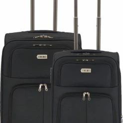 Beste Verkoop 🛒 SB Travelbags 2 Delige Bagage Stoffen Kofferset 4 Wielen Trolley -Zwart - 65cm/55cm 🤩