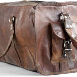 Gloednieuw ⌛ Oncedoce Sporttas 54 X 27 X 27 Cm - Echte Leder - Cognac Bruin – Reistas Casual Vintage Look Design 💯