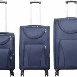 Coupon 😀 Travelsuitcase - Maribor - 3delig Reiskofferset - Kwalitatief Nylon Stof - Blauw - Dé Marie 🔥