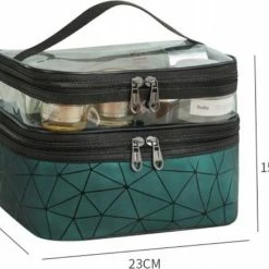 Beste deal 😉 Ecarl 2 Vaks Cosmetica Oganizer + Handvat - Cosmetica Etui - Bloemen Tasje - Travel Toilet Bag - Toilet Tas - Make Up Organizer - Wit Geometrische Patronen 😍 -Samsonite Winkel 550x442 2