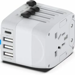 Flash-uitverkoop 🧨 Ar202 Universele Wereldstekker Met 4 USB-C En USB Poorten - Internationale Reisstekker Voor 150+ Landen - EU - Engeland (UK) - Amerika (USA) - Australië - Azië - Zuid Amerika - Reis Adapter - Wereld Stekker - Oplader – Wit 💯 -Samsonite Winkel 550x511 1