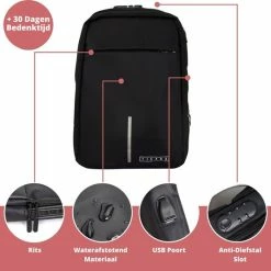Hete verkoop 🧨 Ticaba Smith - Waterafstotende Anti Diefstal Laptop Rugzak Inclusief Usb Oplaadstation - 14 T/m 15,6 Inch - Rugtas Voor Dames En Heren - Zwart ❤️ -Samsonite Winkel 550x535 3