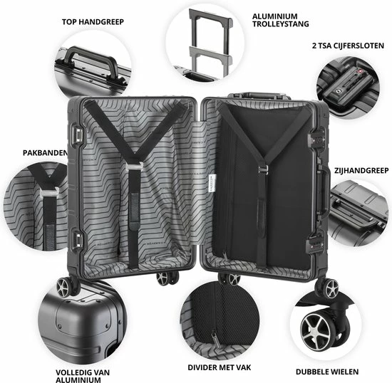 Beste deal π₯° CarryOn ULD π Handbagage - Luxe Aluminium Trolley 55cm - Dubbel TSA Slot - Dubbele Wielen - Grijs β€οΈ 4 Beste deal π₯° CarryOn ULD π Handbagage - Luxe Aluminium Trolley 55cm - Dubbel TSA Slot - Dubbele Wielen - Grijs β€οΈ - Afbeelding 2