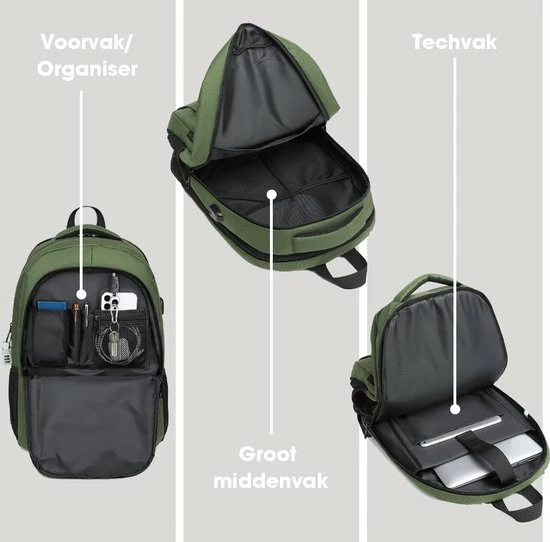 Nieuw π Kono Rugzak XL - Schooltas - 17,3 Inch Laptop Rugtas - Dames/Heren - 36L - Waterafstotend - Groen βοΈ 9 Nieuw π Kono Rugzak XL - Schooltas - 17,3 Inch Laptop Rugtas - Dames/Heren - 36L - Waterafstotend - Groen βοΈ - Afbeelding 7