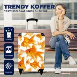 Beste deal 🎁 MuchoWow® Koffer - Goudvissen - Wit - Vissen - Past Binnen 55x40x20 Cm En 55x35x25 Cm - 👜 Handbagage - Trolley - Fotokoffer - Cabin Size - Print 🛒 -Samsonite Winkel 550x550 675