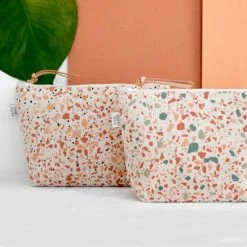 Beste deal 🧨 Merkloos Make-Up Tasje / Etui / Toilettas Met Trendy Kleurrijk Terrazzo Patroon - Terracotta Groen 🤩 -Samsonite Winkel 550x550 788