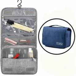Promo 😀 Merkloos Decopatent® Ophangbare Toilettas Met Haak - Dames & Heren - Travel Bag Organizer - Waterdichte Reis Tas - Mannen & Vrouwen - Blauw 👏
