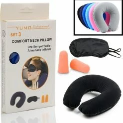 Beste deal ✔️ Merkloos Decopatent® 3 Delige Reiskussen SET - Opblaasbaar Reis Nekkussen - Slaapmasker Oogmasker Oordopjes - Auto Vliegtuig - Vrouw & Man 💯