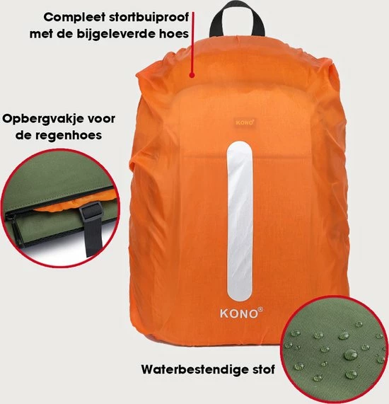 Nieuw π Kono Rugzak XL - Schooltas - 17,3 Inch Laptop Rugtas - Dames/Heren - 36L - Waterafstotend - Groen βοΈ 6 Nieuw π Kono Rugzak XL - Schooltas - 17,3 Inch Laptop Rugtas - Dames/Heren - 36L - Waterafstotend - Groen βοΈ - Afbeelding 4