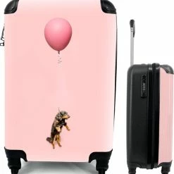 Hete verkoop ✨ MuchoWow® Koffer - Teckel Zweeft Omhoog Door Een Ballon - Past Binnen 55x40x20 Cm En 55x35x25 Cm - 👜 Handbagage - Trolley - Fotokoffer - Cabin Size - Print 🎁