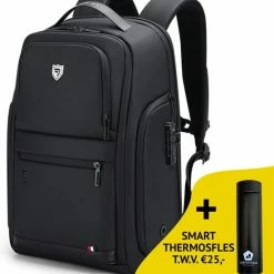 Kopen ⌛ FENRUIEN Bange Rugtas - 15,6 Inch - Laptop Rugzak - USB-aansluiting - TSA Slot - Waterafstotend - Zwart - Incl. Smart Thermosfles ⌛