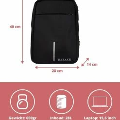 Hete verkoop 🧨 Ticaba Smith - Waterafstotende Anti Diefstal Laptop Rugzak Inclusief Usb Oplaadstation - 14 T/m 15,6 Inch - Rugtas Voor Dames En Heren - Zwart ❤️ -Samsonite Winkel 550x629 7