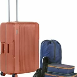 Aanbiedingen 🎁 CarryOn Protector Luxe Koffer - Trolley 66cm Met TSA-klikslot - 4-delige Packer Set - Ultralicht - Terra Oranje 💯