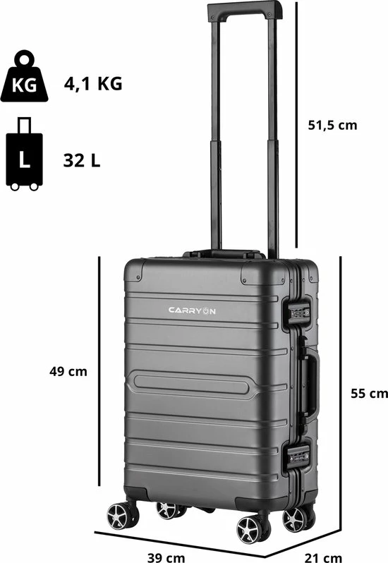 Beste deal π₯° CarryOn ULD π Handbagage - Luxe Aluminium Trolley 55cm - Dubbel TSA Slot - Dubbele Wielen - Grijs β€οΈ 8 Beste deal π₯° CarryOn ULD π Handbagage - Luxe Aluminium Trolley 55cm - Dubbel TSA Slot - Dubbele Wielen - Grijs β€οΈ - Afbeelding 6
